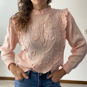 VINTAGE BEL-AIRE Beaded Ruffle Sweater